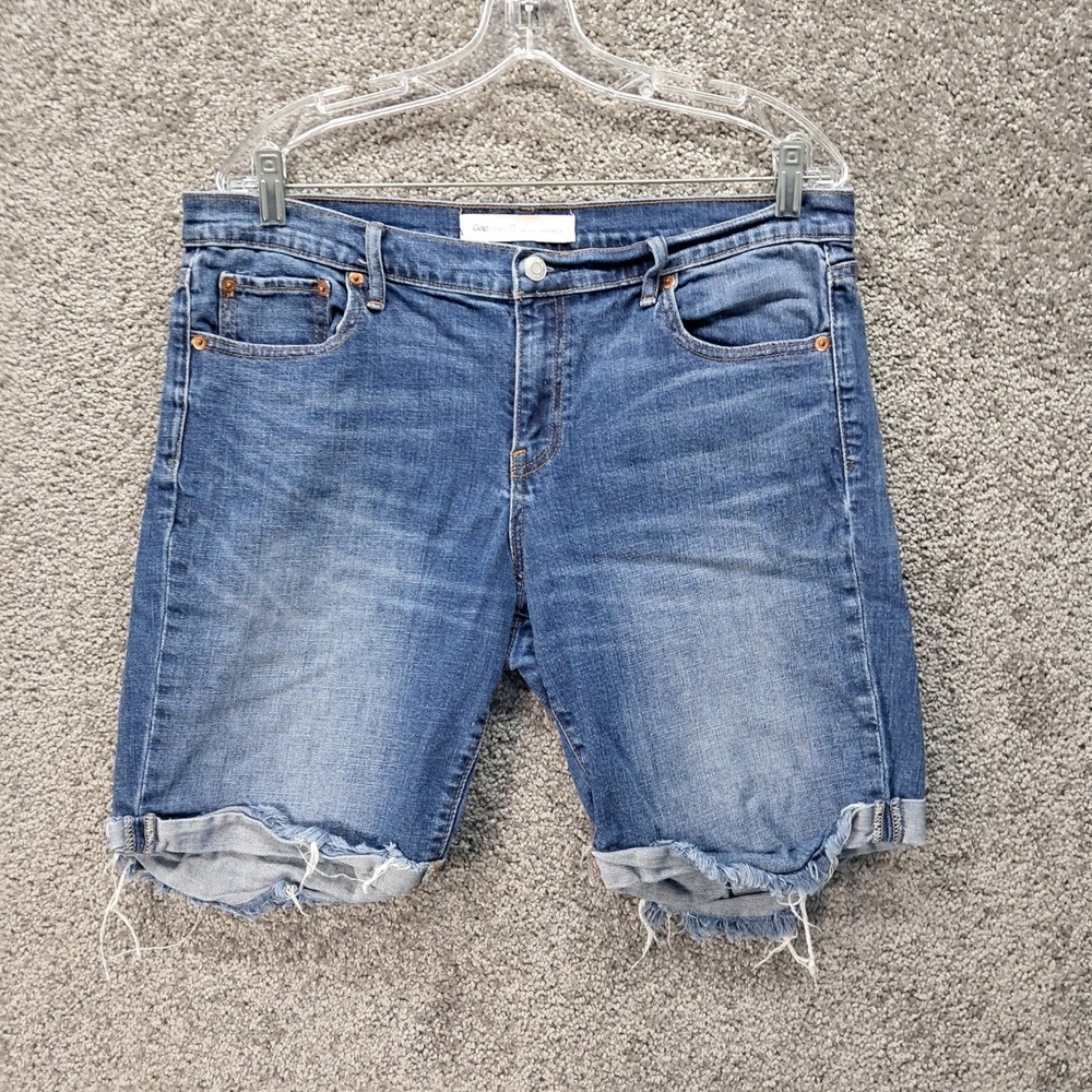 Gap 1969 Womens Bermuda Shorts Size 32 Blue Denim Raw Hem Stretch